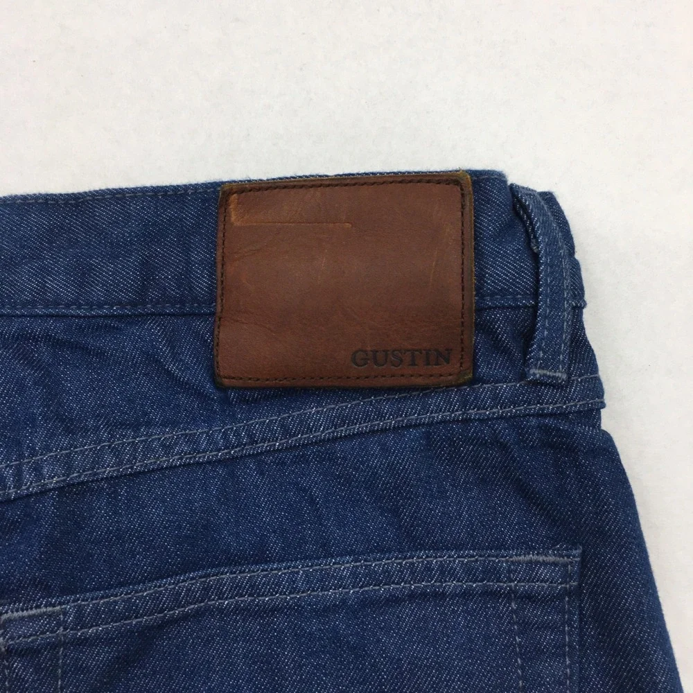 Gustin Mens Slim Fit Raw Denim Jeans Fleece Lined Dark Wash Blue Size 32 #236
